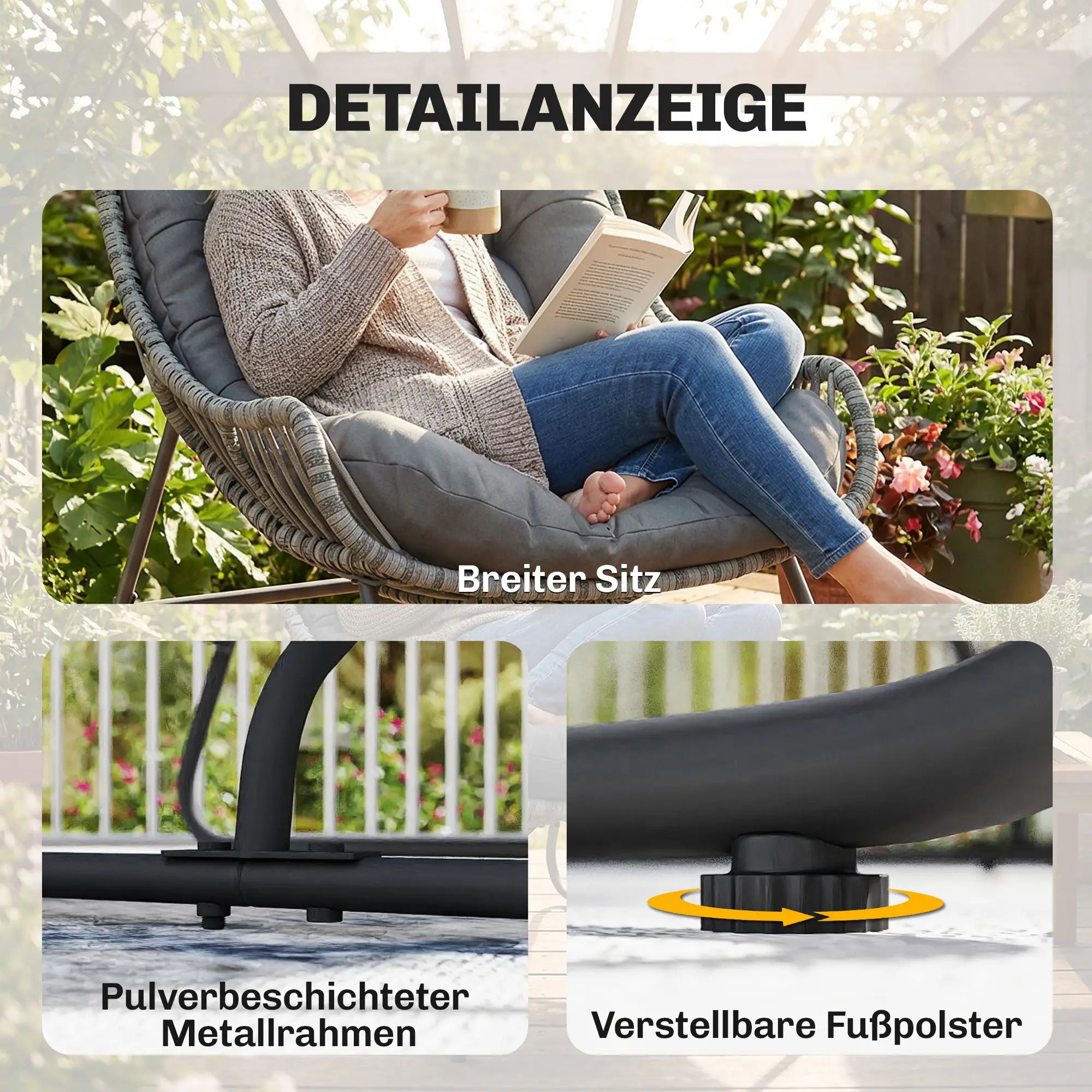 Stilvoller Rattan Gartensessel mit Komfortablem Kissen für den Außenbereich – Grau