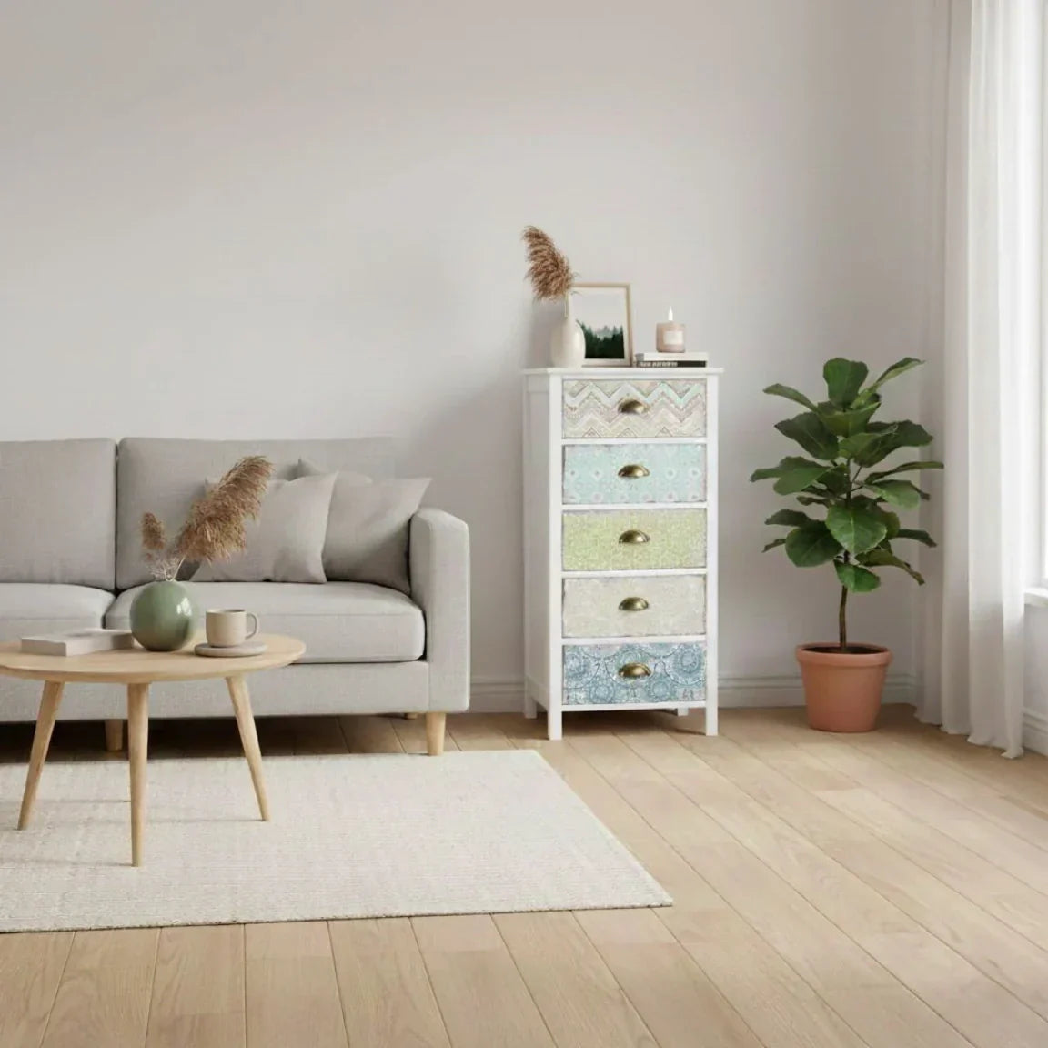 Vintage Kommode mit Gemusterten Fronten – 5 Schubladen