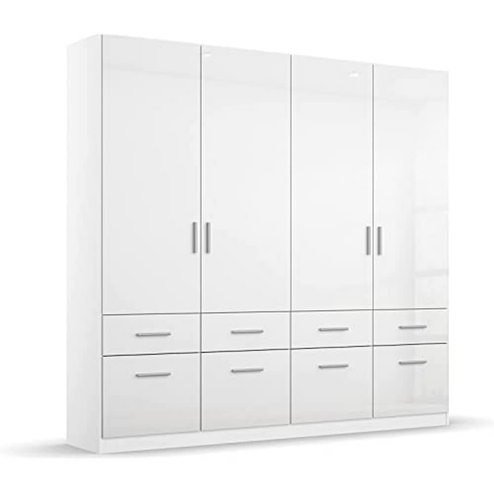 Rauch Möbel Celle Kleiderschrank Weiß Hochglanz, 3-türig mit 6 Schubladen, Drehtürenschrank für Schlafzimmer & Kinderzimmer