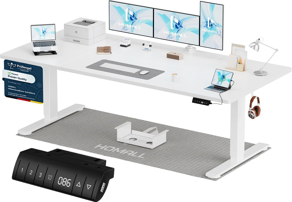 Homall Elektrischer Schreibtisch höhenverstellbar mit USB & Kabelmanagement – Standing Desk mit Memory-Funktion Weiß