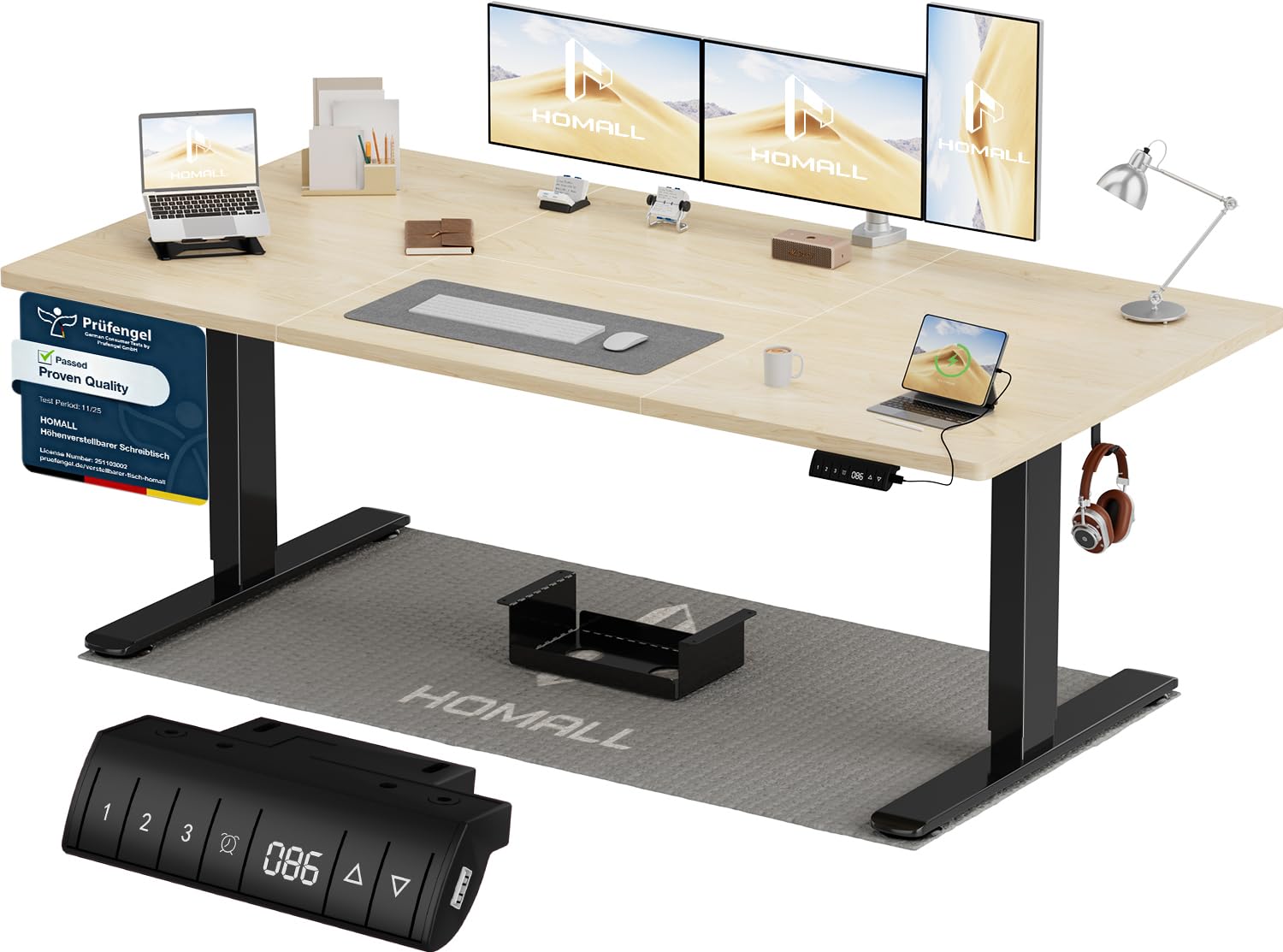 Homall Elektrischer Schreibtisch höhenverstellbar mit USB & Kabelmanagement – Standing Desk mit Memory-Funktion Weiß