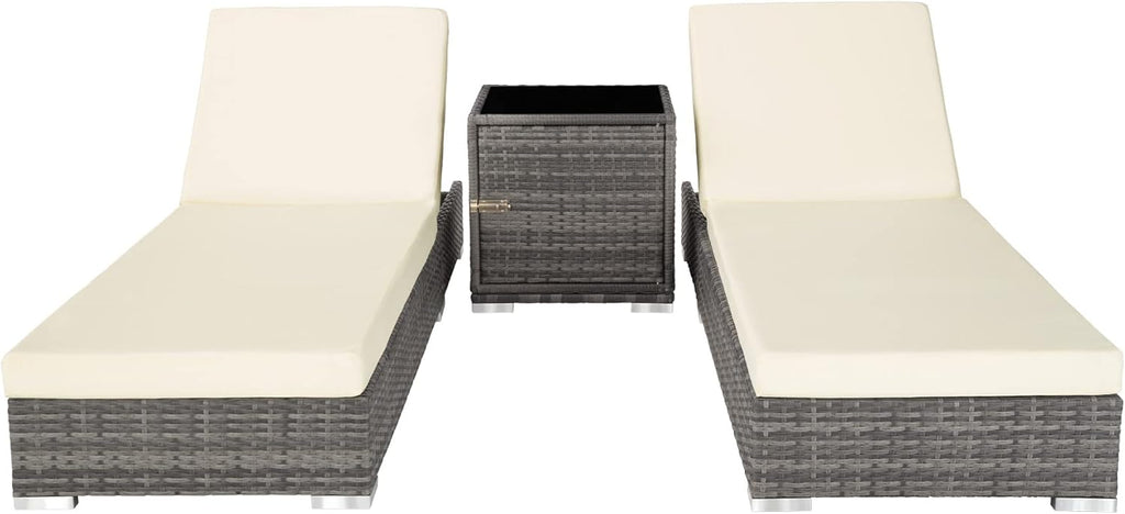 tectake 2er Gartenliege Set mit Tisch - Aluminium & Polyrattan Sonnenliegen, 5-fach Verstellbar, Schutzhülle inklusive