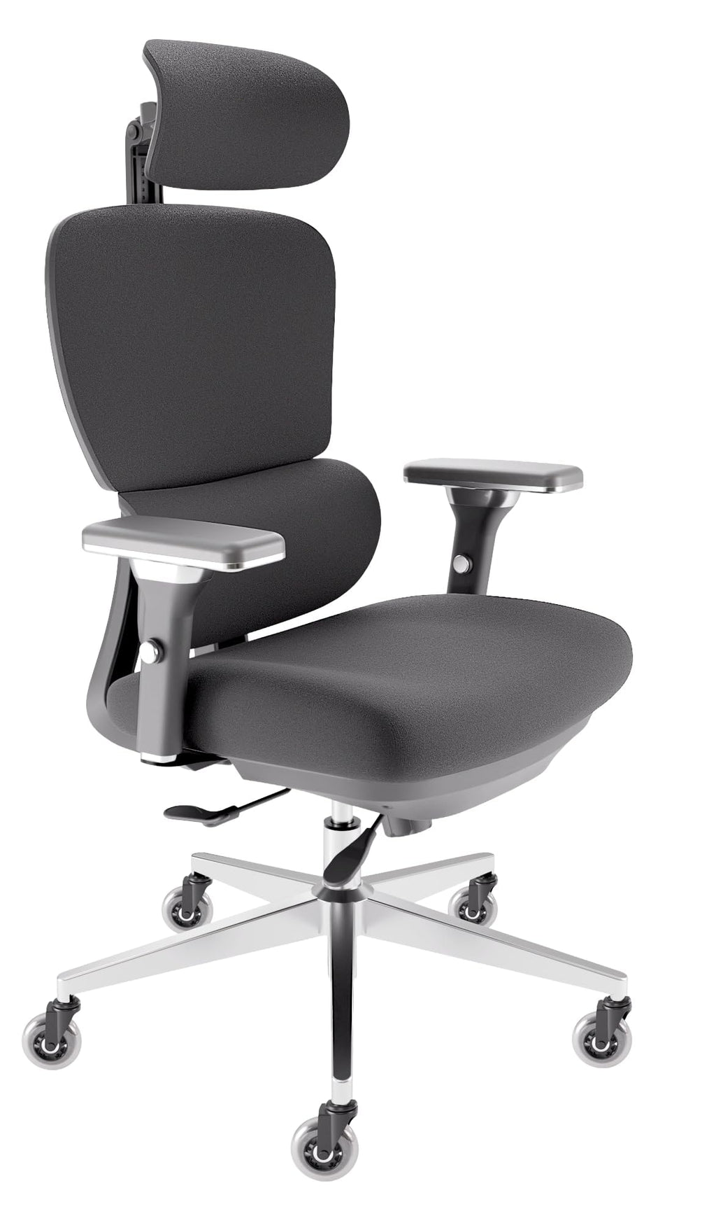 CLOUVOU BrightSeat Bürostuhl Ergonomisch Schwarz bis 150 kg mit Kopfstütze, Lendenstütze, 2D Armlehnen, Drehstuhl