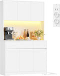 FirFurd Küchenschrank Buffetschrank Weiß 180x100x38,5 cm mit LED, Steckdose, Arbeitsplatte, Sideboard mit Türen & Schubladen
