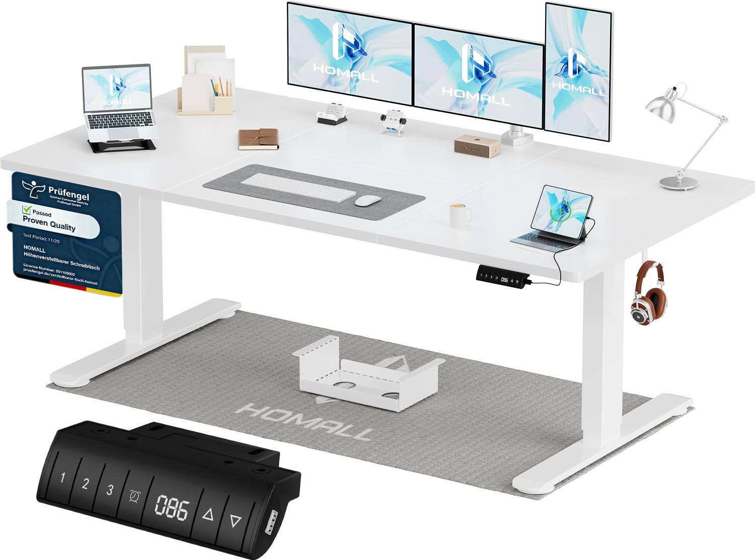 Homall Elektrischer Schreibtisch höhenverstellbar mit USB & Kabelmanagement – Standing Desk mit Memory-Funktion Weiß