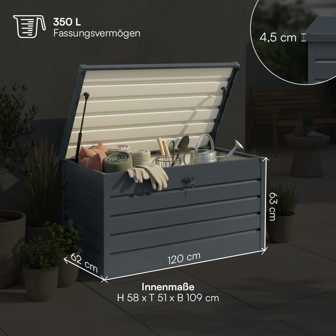 STEELSØN Gartenbox Dorado Metall Anthrazit wasserdicht abschließbar Auflagenbox mit Deckel Outdoor Aufbewahrungsbox
