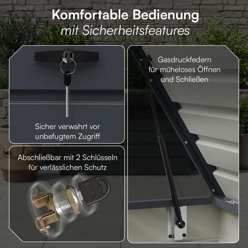 STEELSØN Gartenbox Dorado Metall Anthrazit wasserdicht abschließbar Auflagenbox mit Deckel Outdoor Aufbewahrungsbox