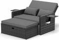UDPATIO Rattan Lounge Sofa 2-Sitzer Grau meliert mit Hocker & Stauraum, verstellbare Rückenlehne, Metall & PE-Rattan