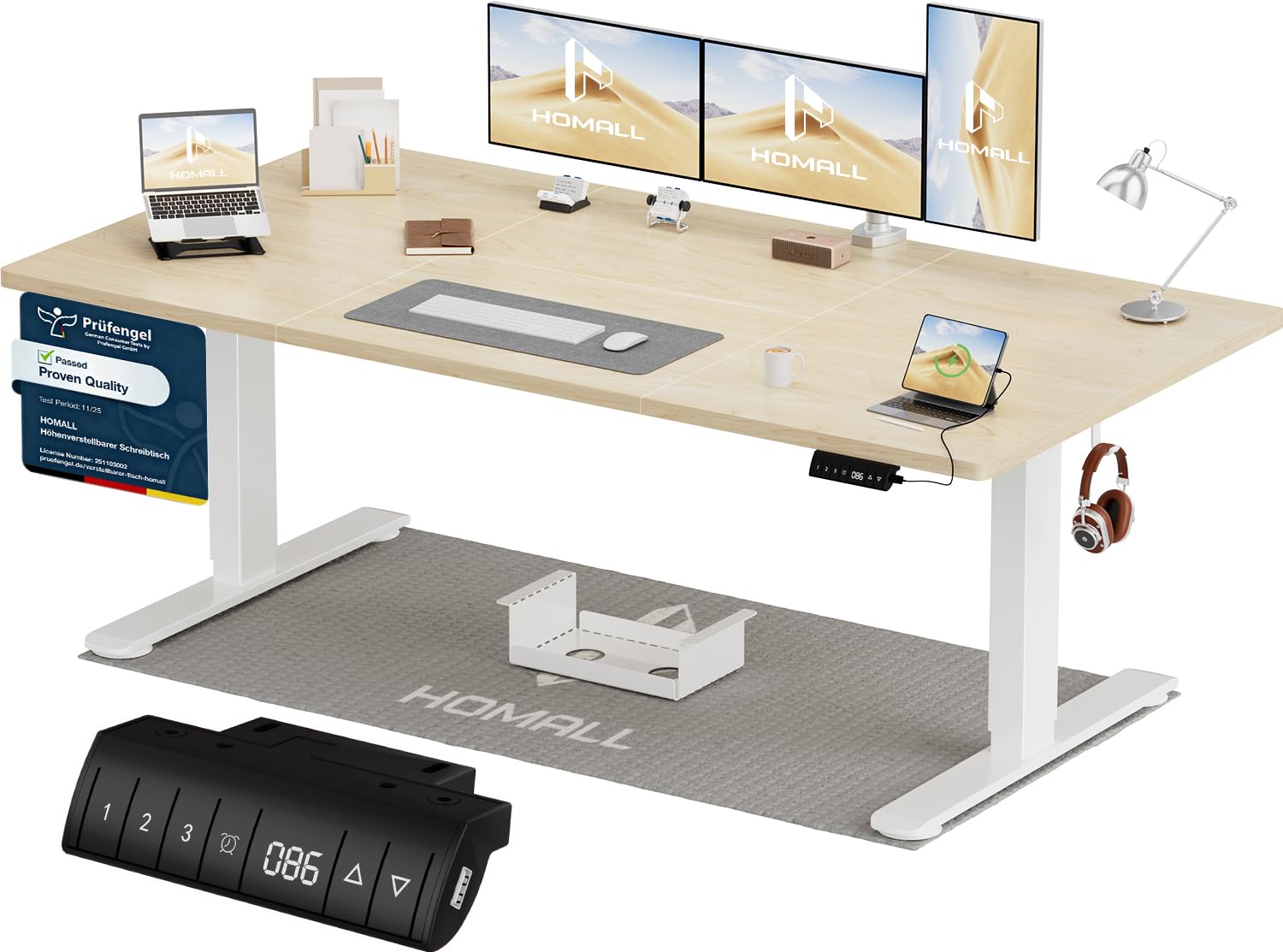Homall Elektrischer Schreibtisch höhenverstellbar mit USB & Kabelmanagement – Standing Desk mit Memory-Funktion Weiß