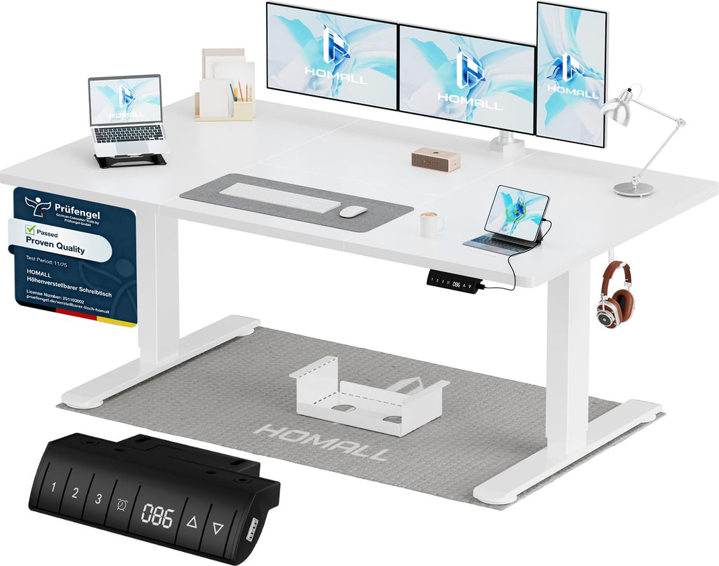 Homall Elektrischer Schreibtisch höhenverstellbar mit USB & Kabelmanagement – Standing Desk mit Memory-Funktion Weiß