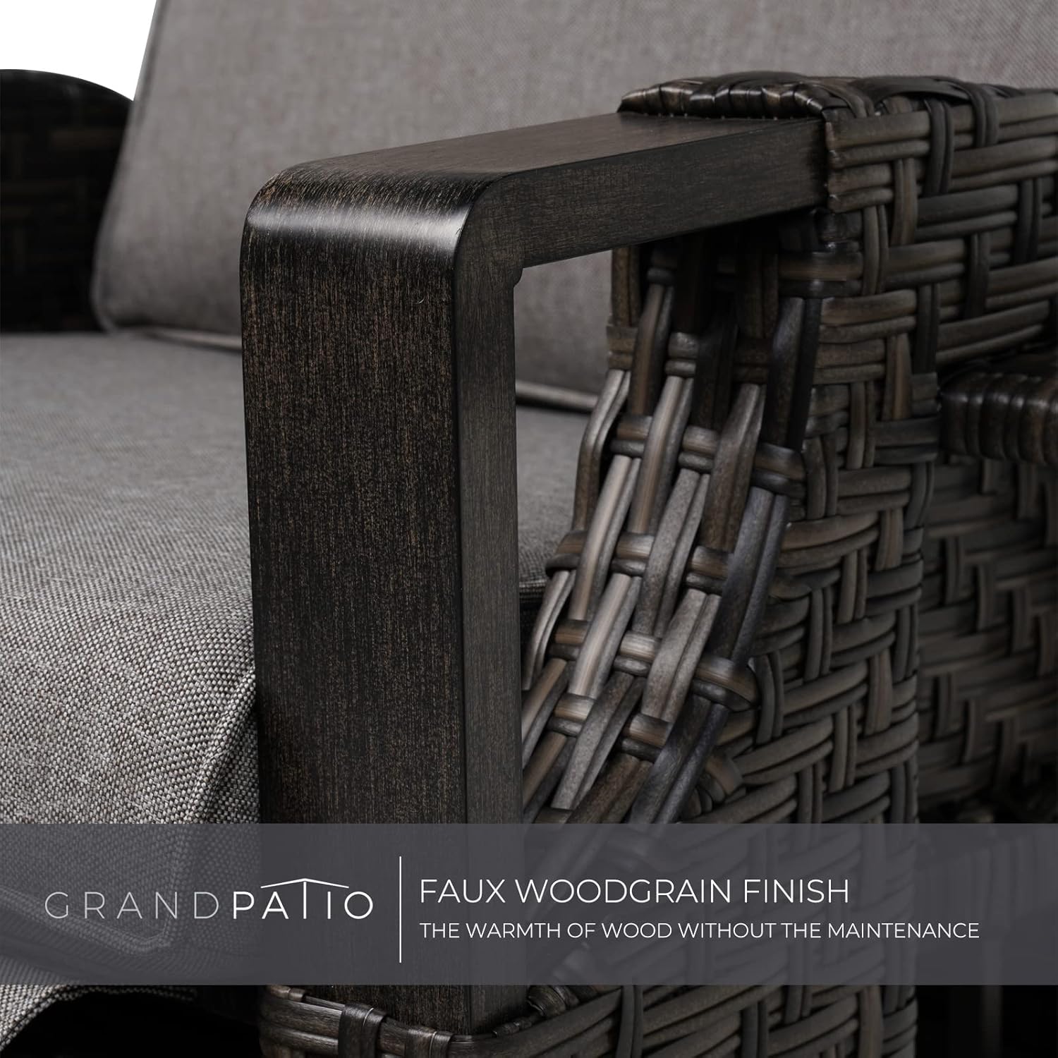 Grand patio Relaxliege Rattan Sonnenliege mit Verstellbarer Rückenlehne & Sitzkissen, Outdoor Liegesessel Braun/Dunkelgrau