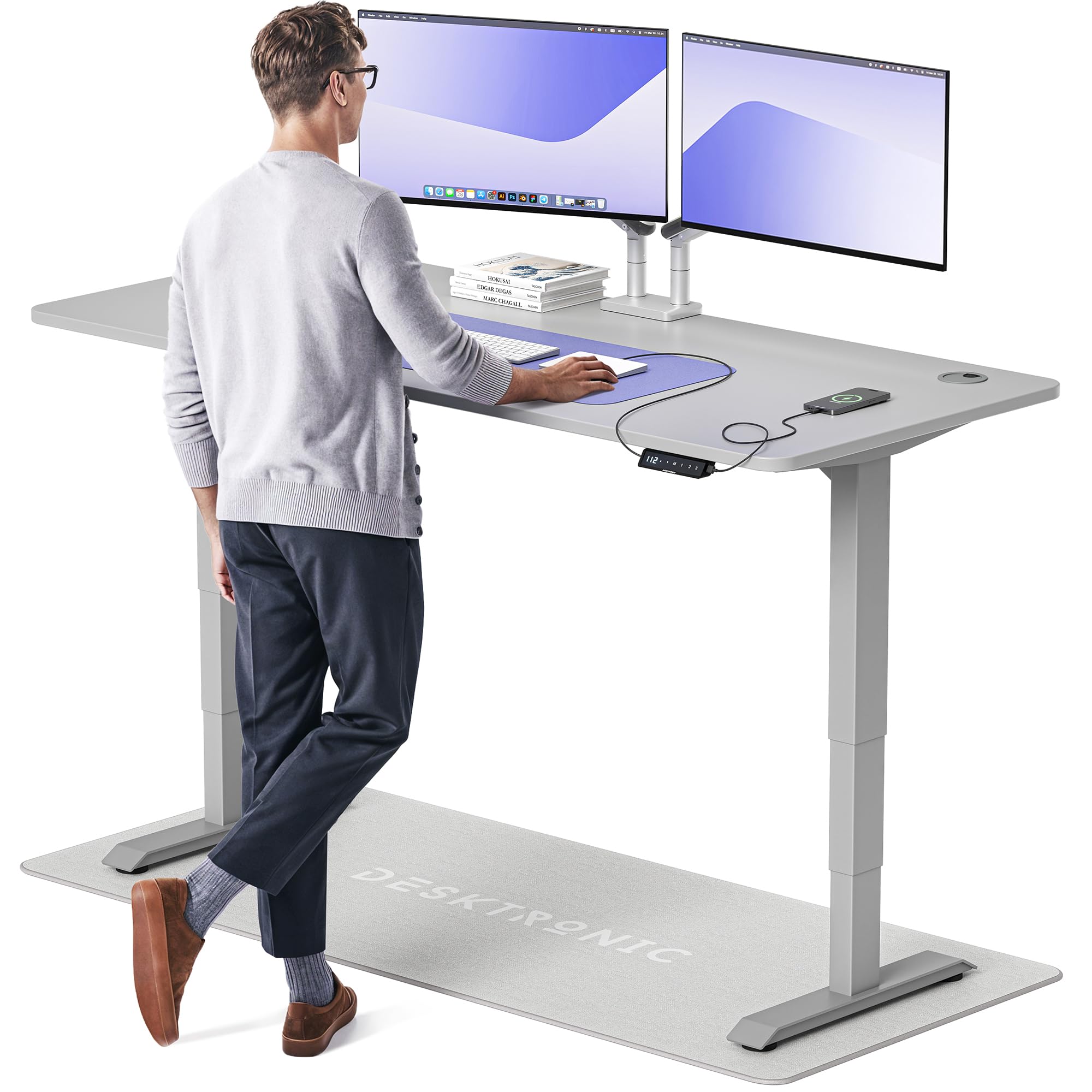 Desktronic HomePro Höhenverstellbarer Schreibtisch Elektrisch – Ergonomischer Steh Sitz Schreibtisch mit Dual Motor, Touchscreen, USB-A & USB-C