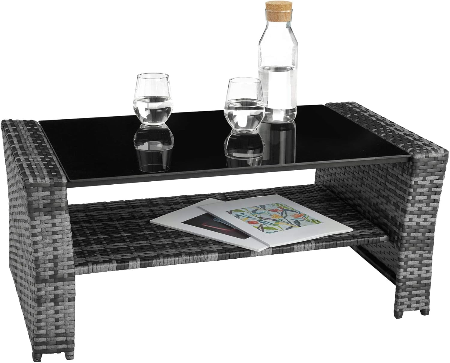 tectake Polyrattan Garten Lounge Set 4 Personen mit Hocker & Auflagenbox, Outdoor Sitzgruppe mit Tisch & Kissen, Balkonmöbel