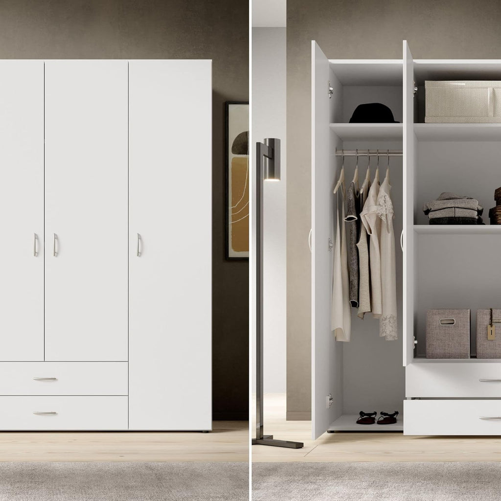 Stella Trading BASE Kleiderschrank Drehtürenschrank Weiß Holz Mehrere Größen