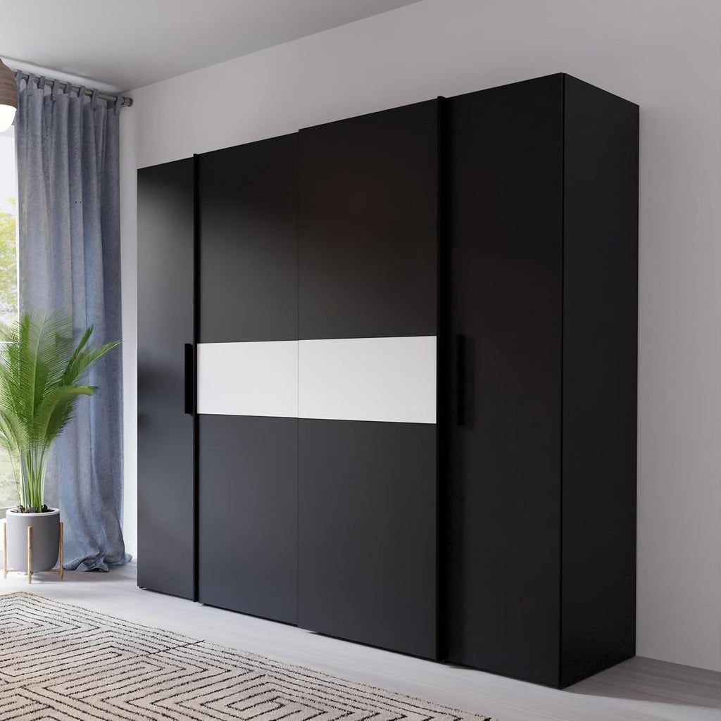 Forte Kalixtus Kleiderschrank mit Schwebetüren – Moderner 4-türiger Kleiderschrank aus Holzwerkstoff mit Kleiderstange & Einlegeböden