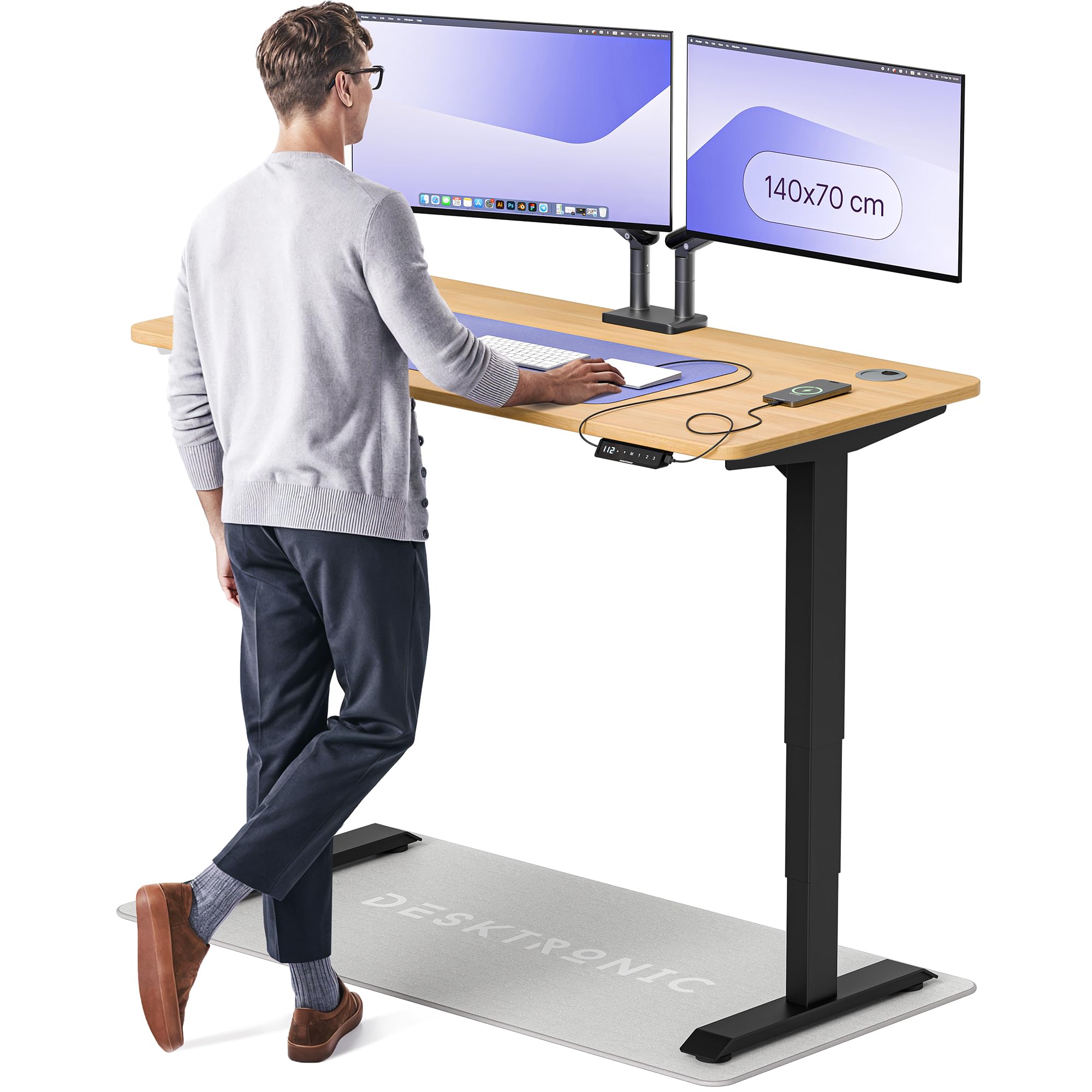 Desktronic HomePro Höhenverstellbarer Schreibtisch Elektrisch – Ergonomischer Steh Sitz Schreibtisch mit Dual Motor, Touchscreen, USB-A & USB-C