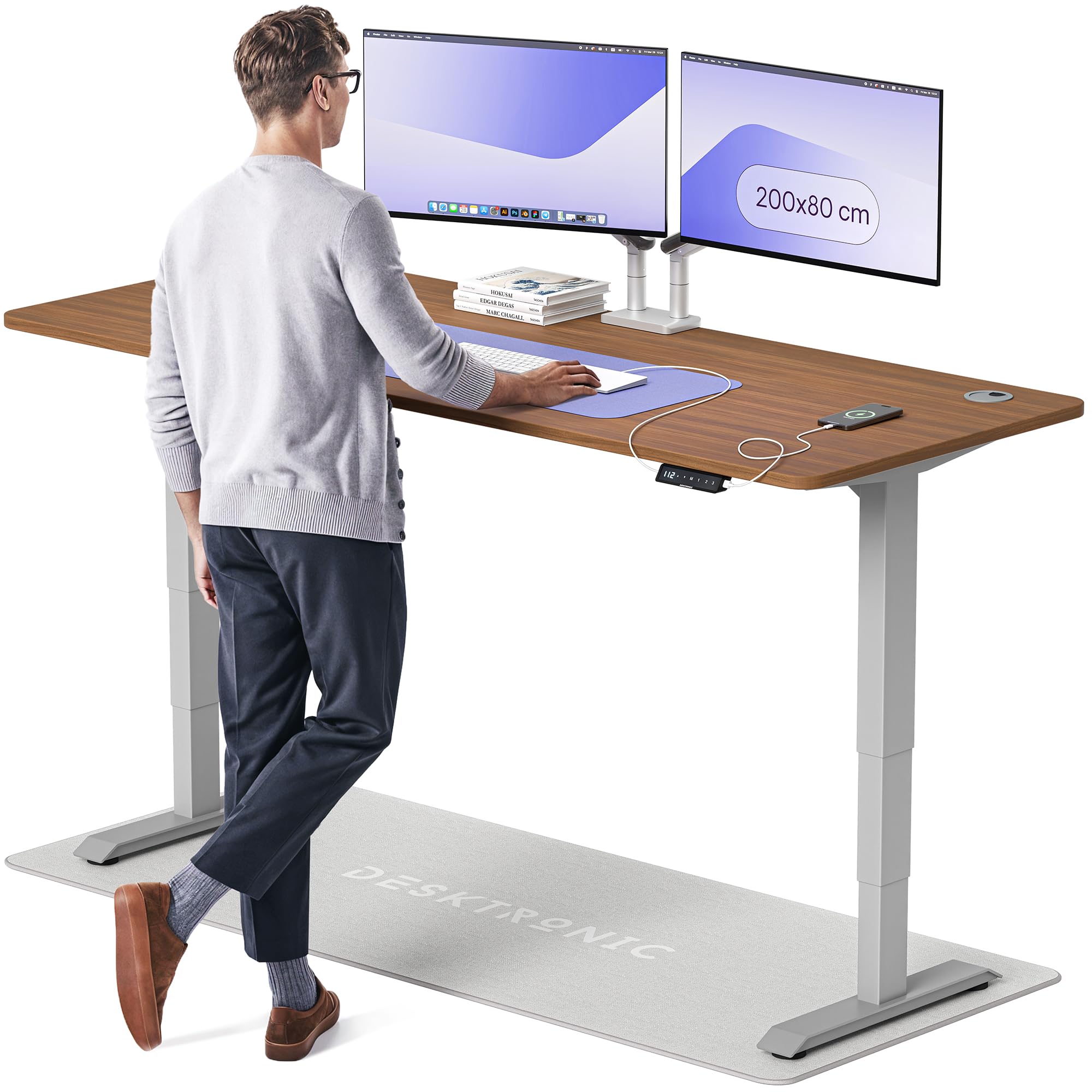 Desktronic HomePro Höhenverstellbarer Schreibtisch Elektrisch – Ergonomischer Steh Sitz Schreibtisch mit Dual Motor, Touchscreen, USB-A & USB-C