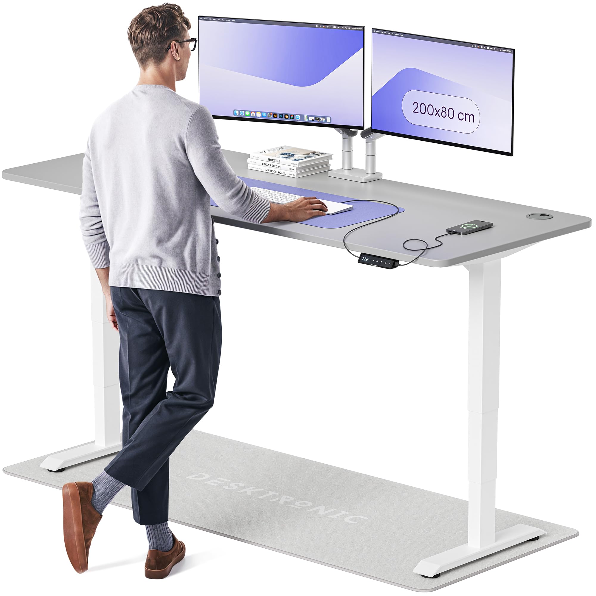 Desktronic HomePro Höhenverstellbarer Schreibtisch Elektrisch – Ergonomischer Steh Sitz Schreibtisch mit Dual Motor, Touchscreen, USB-A & USB-C