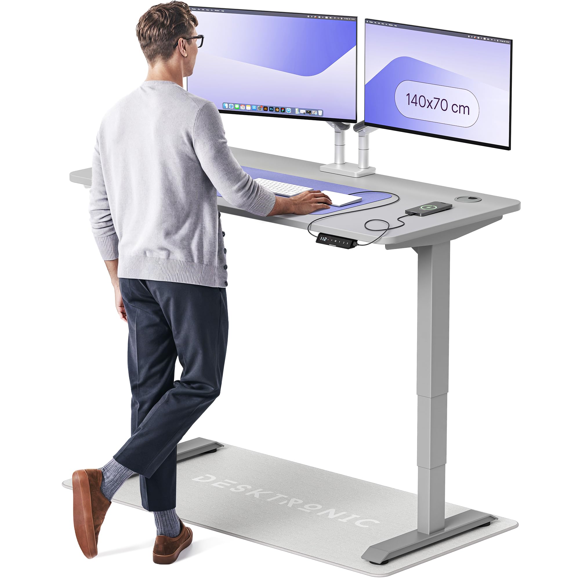 Desktronic HomePro Höhenverstellbarer Schreibtisch Elektrisch – Ergonomischer Steh Sitz Schreibtisch mit Dual Motor, Touchscreen, USB-A & USB-C