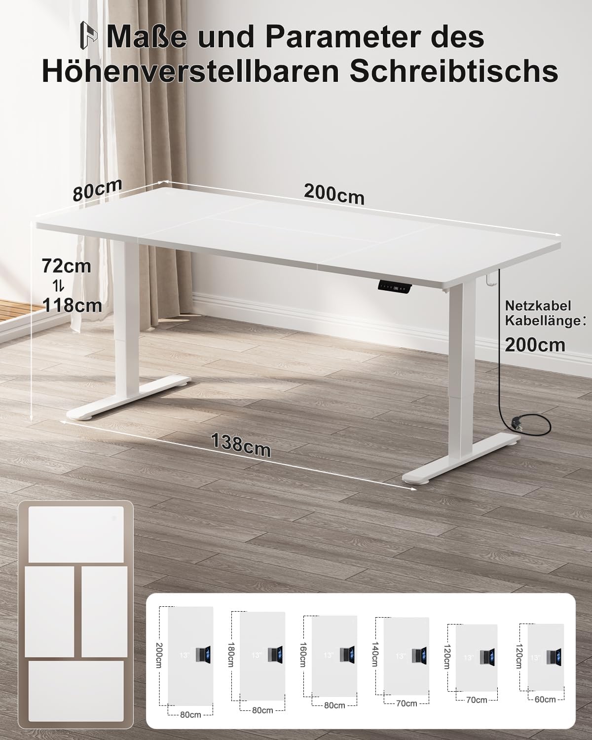 Homall Elektrischer Schreibtisch höhenverstellbar mit USB & Kabelmanagement – Standing Desk mit Memory-Funktion Weiß