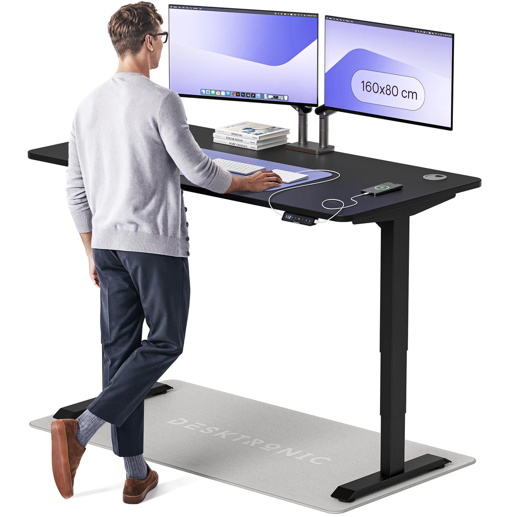 Desktronic HomePro Höhenverstellbarer Schreibtisch Elektrisch – Ergonomischer Steh Sitz Schreibtisch mit Dual Motor, Touchscreen, USB-A & USB-C