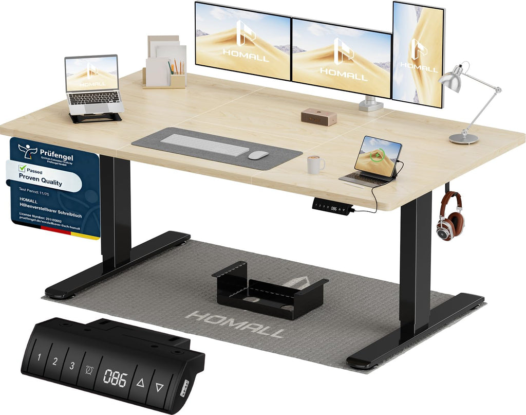 Homall Elektrischer Schreibtisch höhenverstellbar mit USB & Kabelmanagement – Standing Desk mit Memory-Funktion Weiß