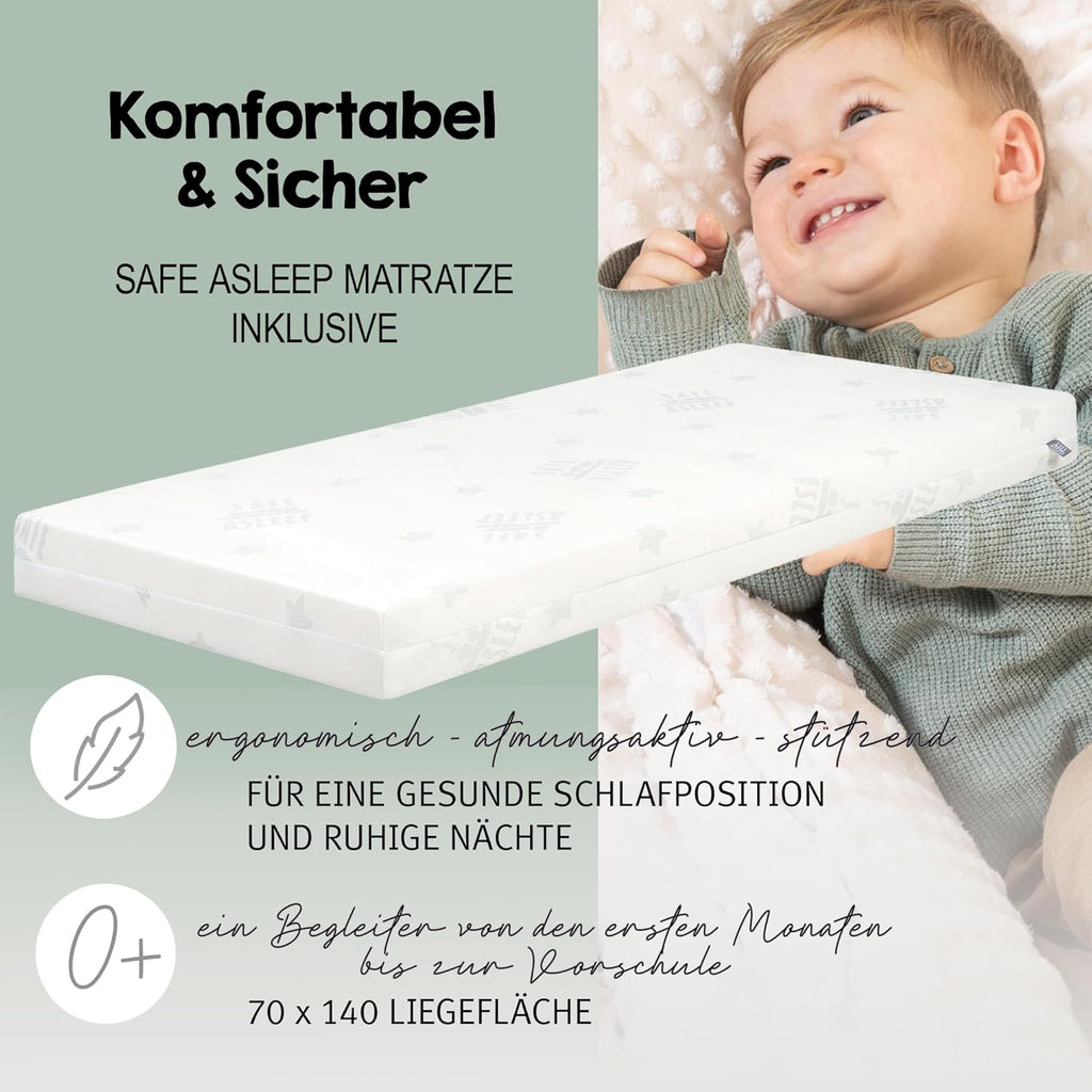 roba Babybett Set 70x140 mit Matratze, Bettwäsche & Himmel, Umbaubar zum Juniorbett