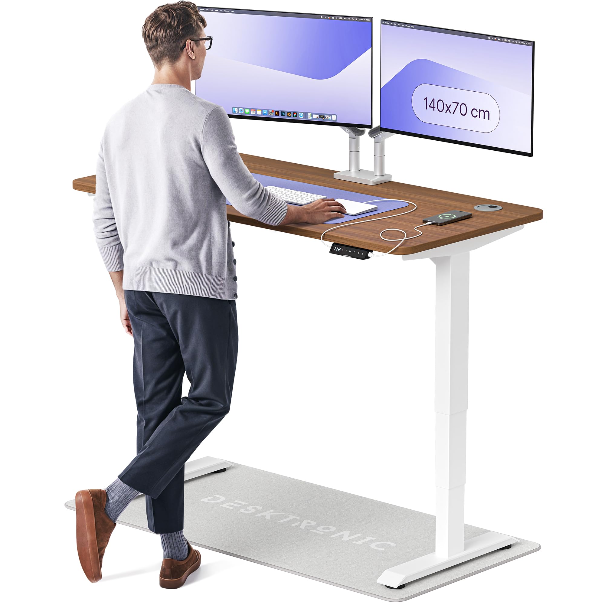 Desktronic HomePro Höhenverstellbarer Schreibtisch Elektrisch – Ergonomischer Steh Sitz Schreibtisch mit Dual Motor, Touchscreen, USB-A & USB-C