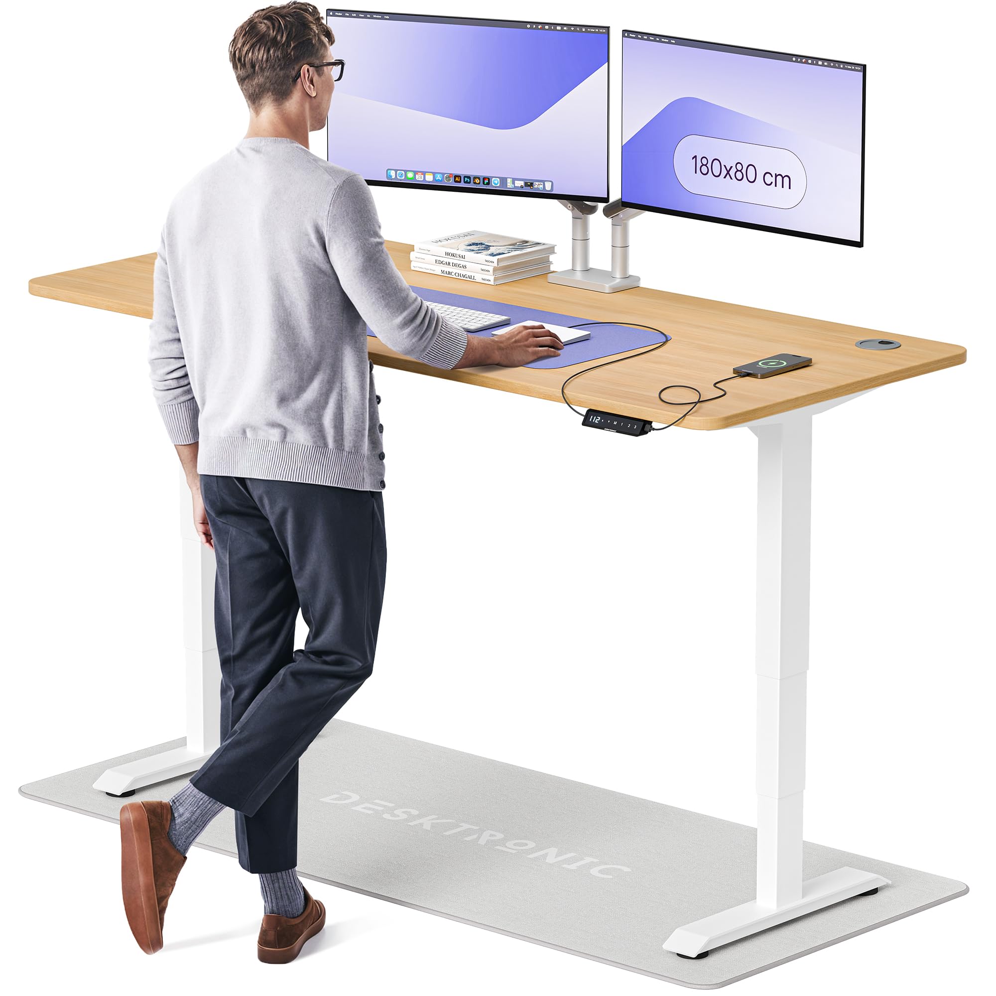 Desktronic HomePro Höhenverstellbarer Schreibtisch Elektrisch – Ergonomischer Steh Sitz Schreibtisch mit Dual Motor, Touchscreen, USB-A & USB-C