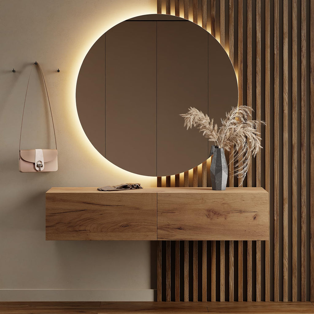 Planetmöbel Flur Garderobe mit Stauraum & Klappe – Hängeschrank Wandgarderobe Holzwerkstoff Gold Eiche Anthrazit