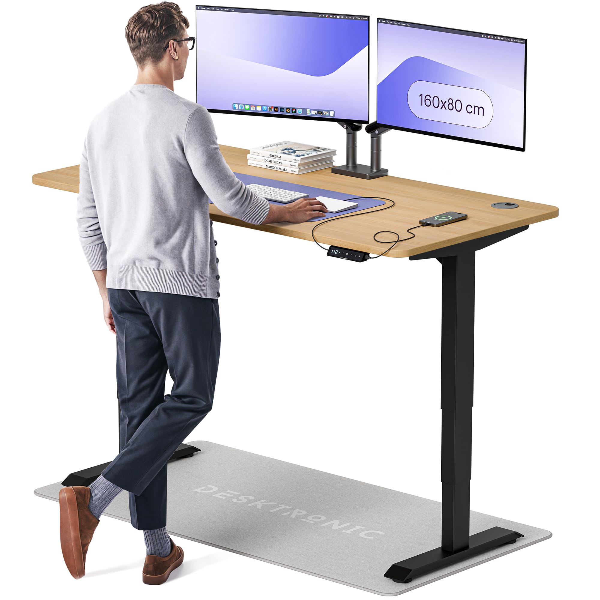 Desktronic HomePro Höhenverstellbarer Schreibtisch Elektrisch – Ergonomischer Steh Sitz Schreibtisch mit Dual Motor, Touchscreen, USB-A & USB-C