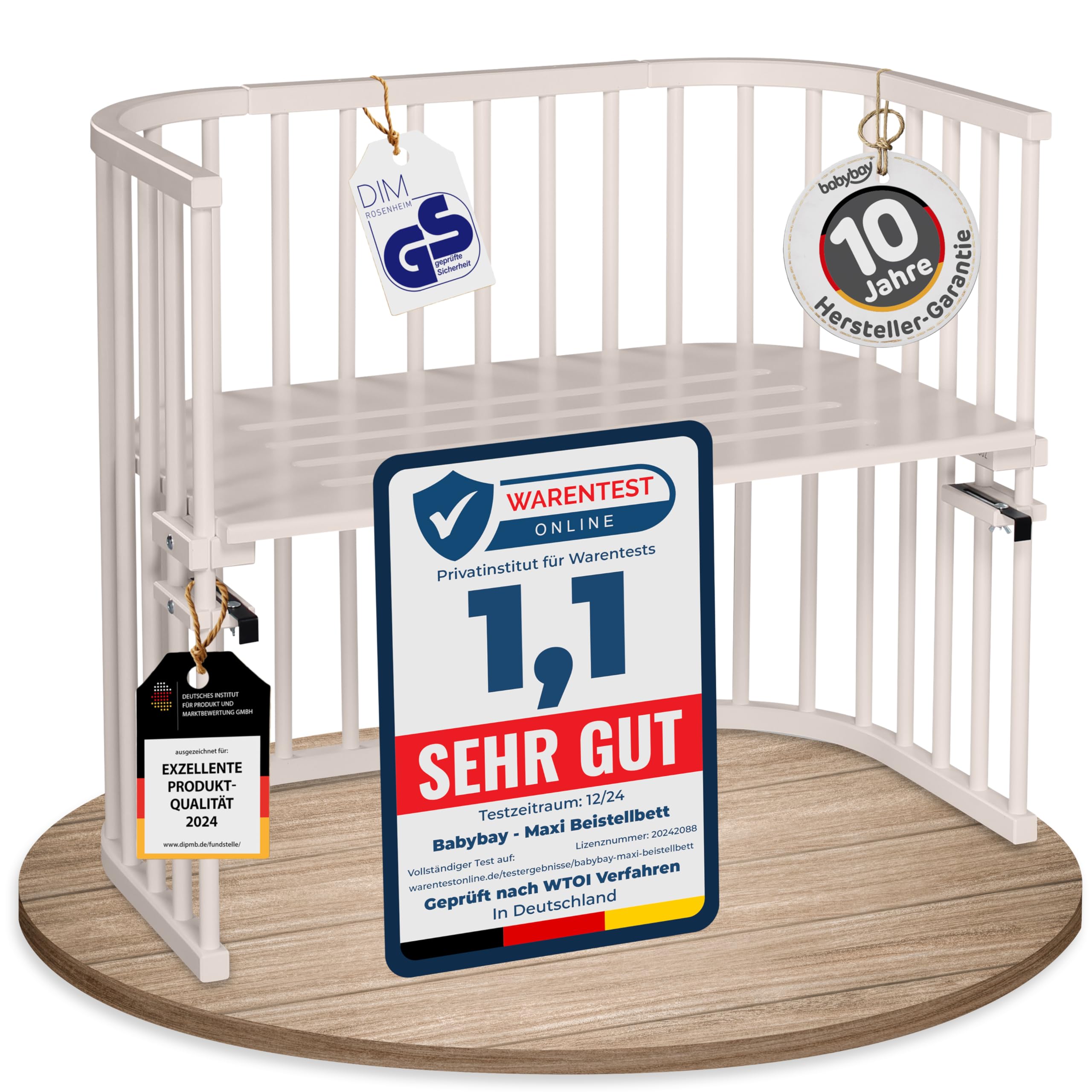babybay Original Beistellbett aus massivem Buchenholz mit Matratze – Höhenverstellbares mitwachsendes Babybett