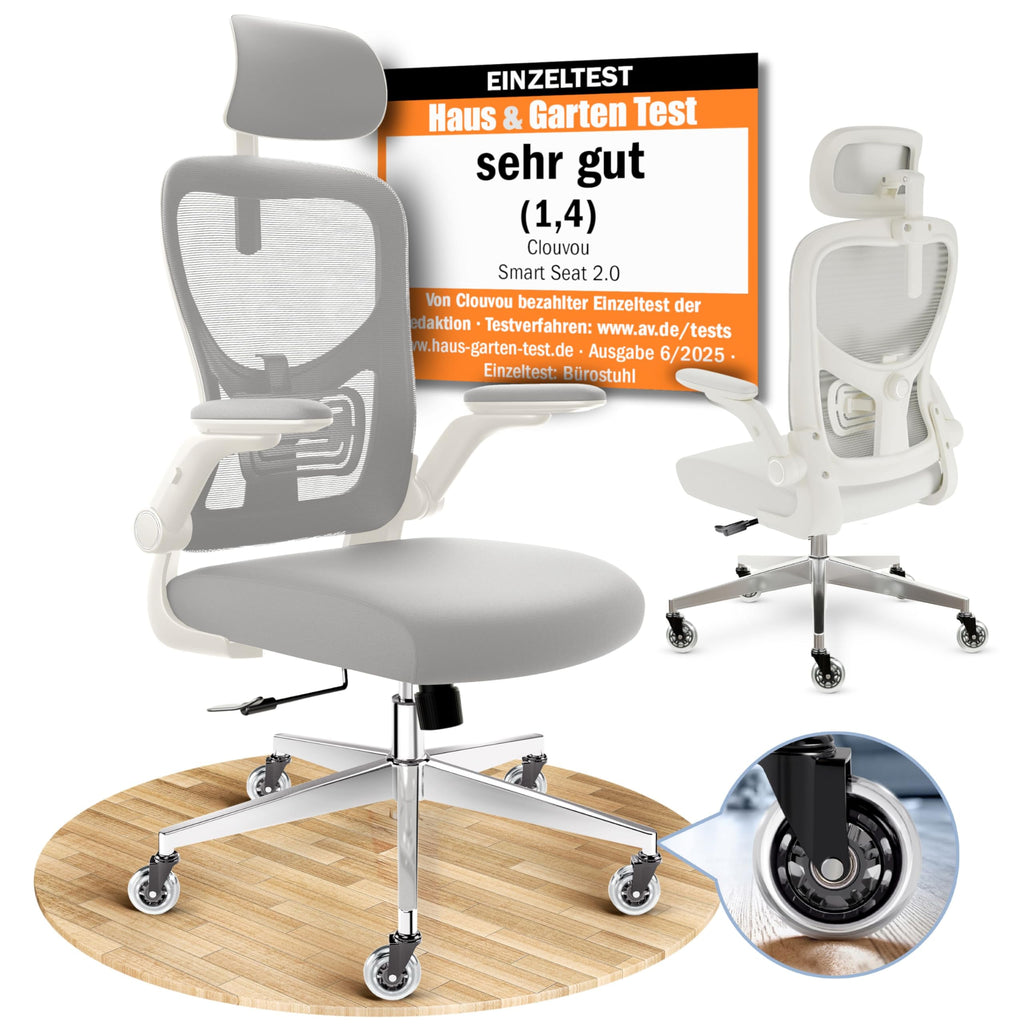 CLOUVOU BrightSeat Bürostuhl Ergonomisch Schwarz bis 150 kg mit Kopfstütze, Lendenstütze, 2D Armlehnen, Drehstuhl