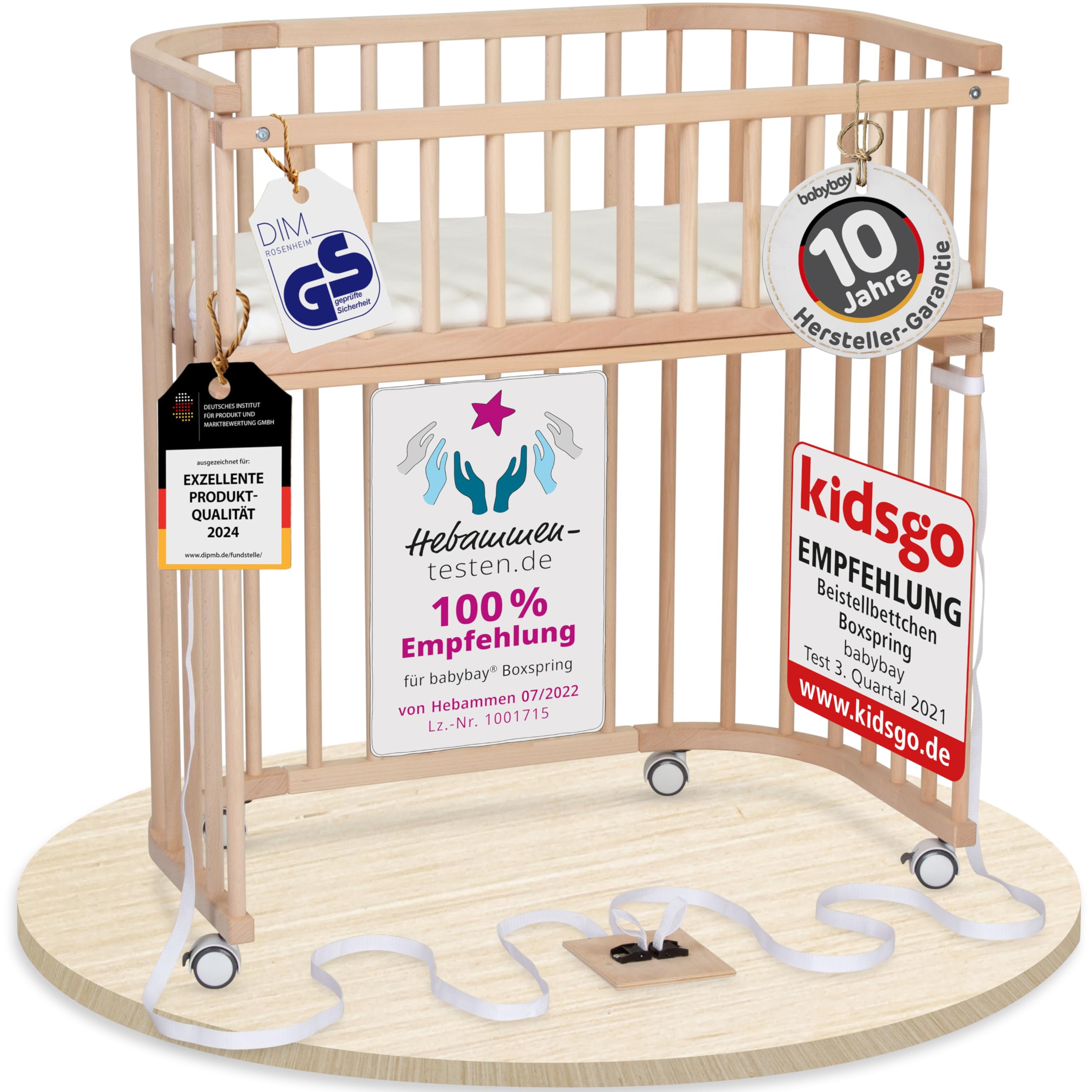 babybay Original Beistellbett aus massivem Buchenholz mit Matratze – Höhenverstellbares mitwachsendes Babybett