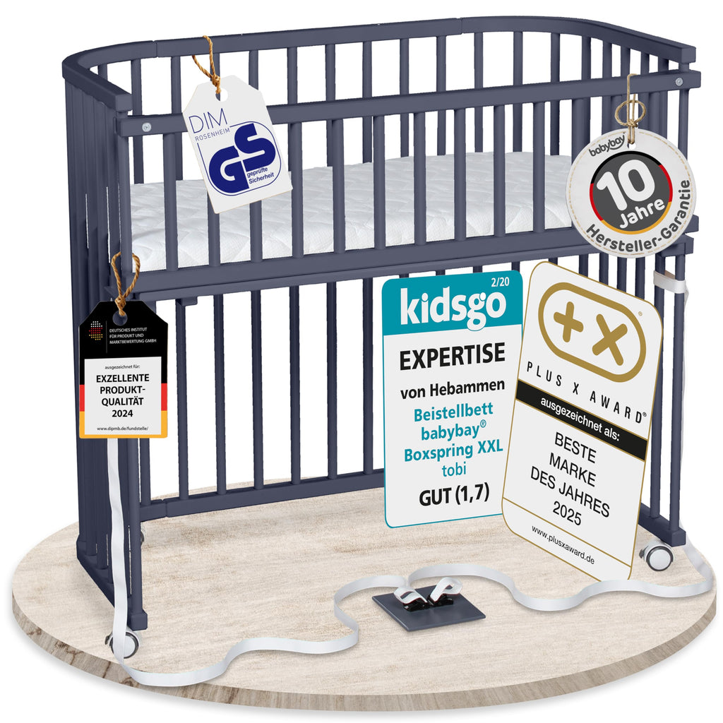 babybay Original Beistellbett aus massivem Buchenholz mit Matratze – Höhenverstellbares mitwachsendes Babybett