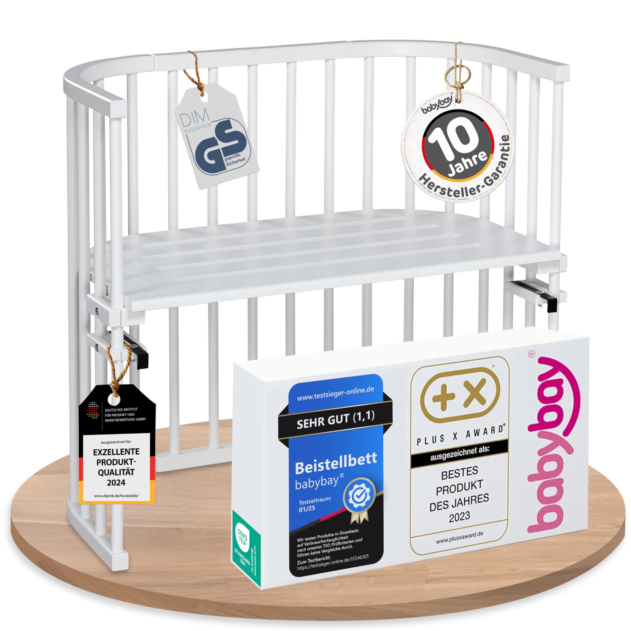 babybay Original Beistellbett aus massivem Buchenholz mit Matratze – Höhenverstellbares mitwachsendes Babybett