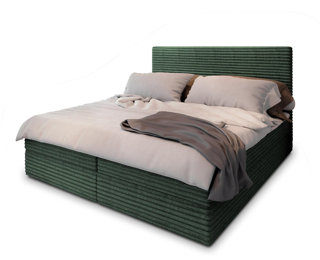 Masseno Boxspringbett PISA Polsterbett Creme mit Matratze & Topper, Bettkasten, gepolstertes Kopfteil TILIA 03