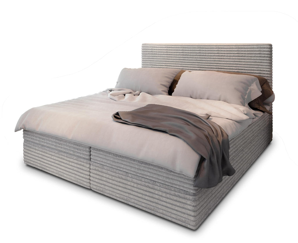 Masseno Boxspringbett PISA Polsterbett Creme mit Matratze & Topper, Bettkasten, gepolstertes Kopfteil TILIA 03