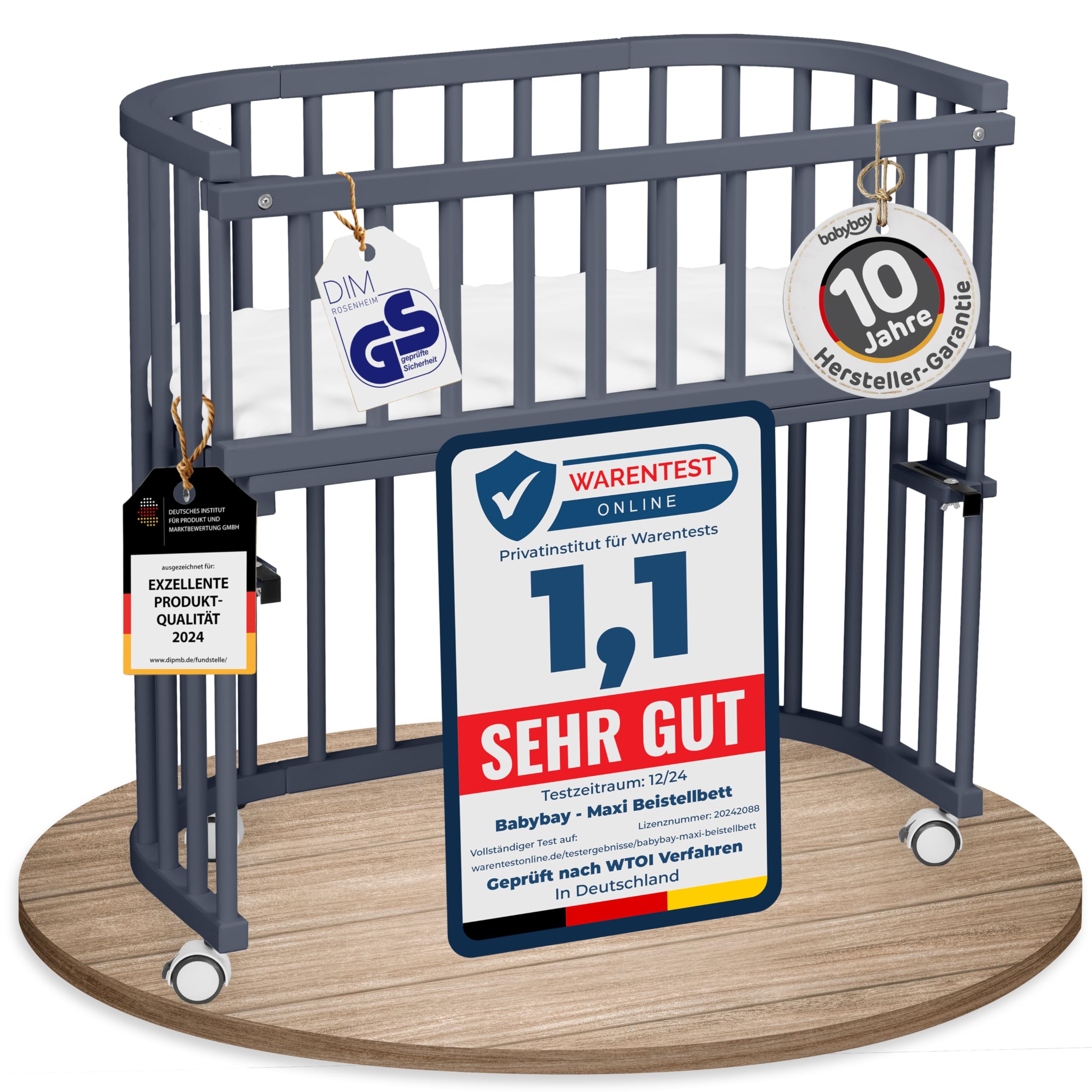 babybay Original Beistellbett aus massivem Buchenholz mit Matratze – Höhenverstellbares mitwachsendes Babybett