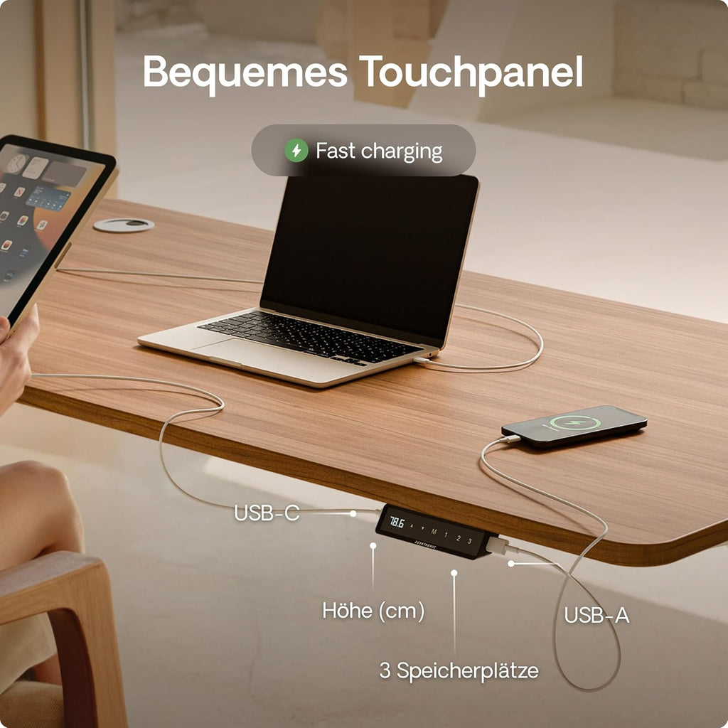 Desktronic HomePro Höhenverstellbarer Schreibtisch Elektrisch – Ergonomischer Steh Sitz Schreibtisch mit Dual Motor, Touchscreen, USB-A & USB-C