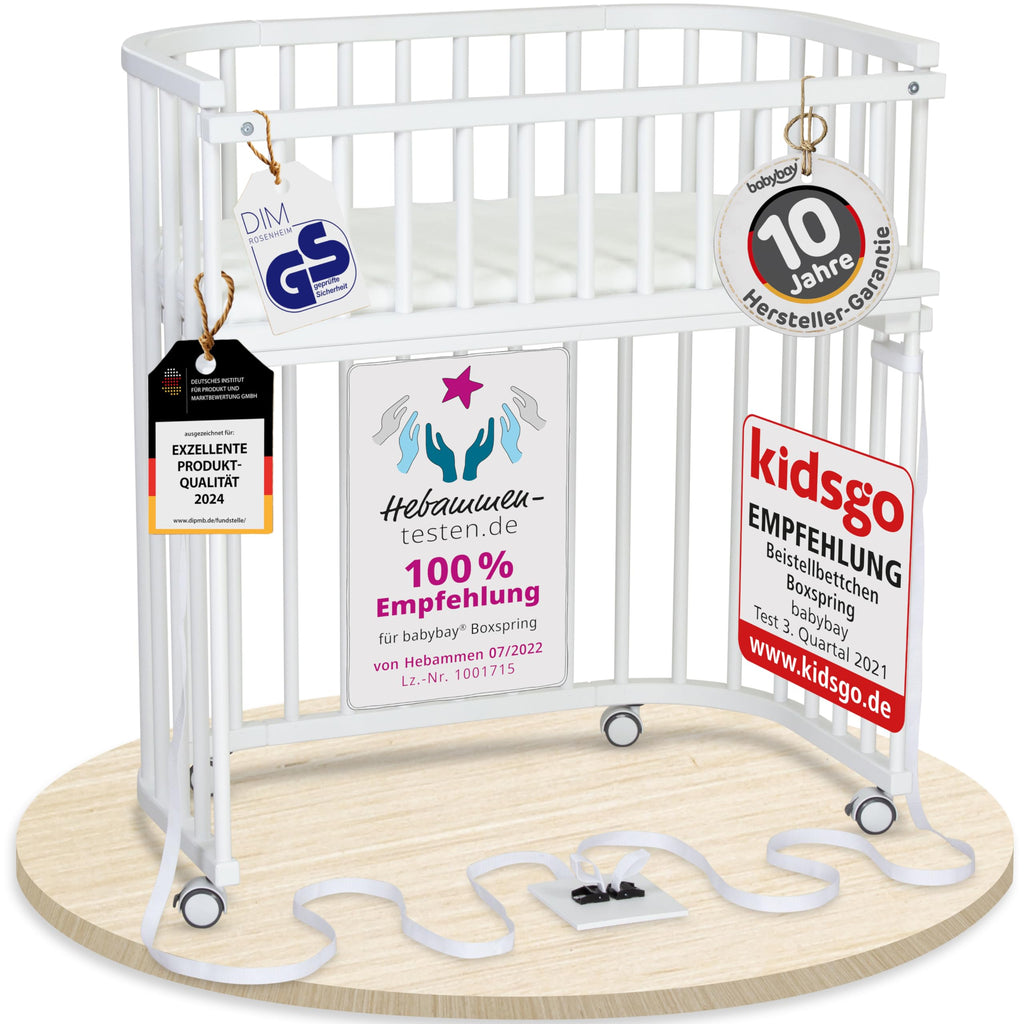 babybay Original Beistellbett aus massivem Buchenholz mit Matratze – Höhenverstellbares mitwachsendes Babybett