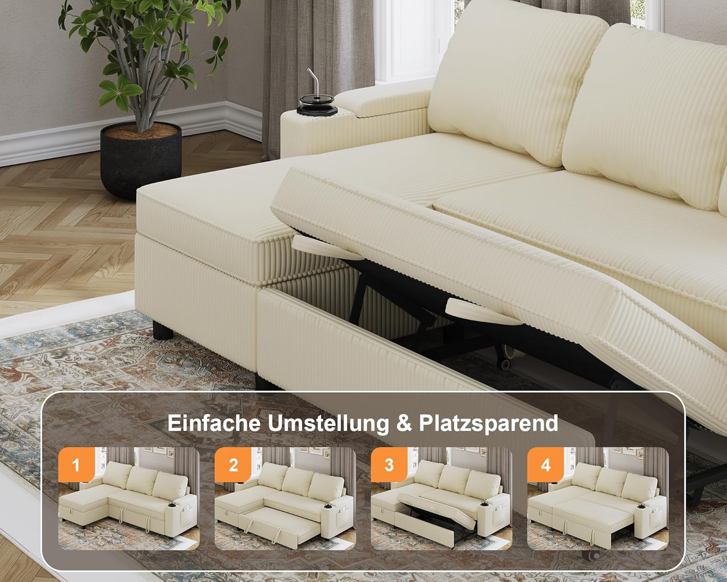 Devoko Ecksofa mit Schlaffunktion L-Form Schlafsofa mit Bettkasten Velours 3-Sitzer