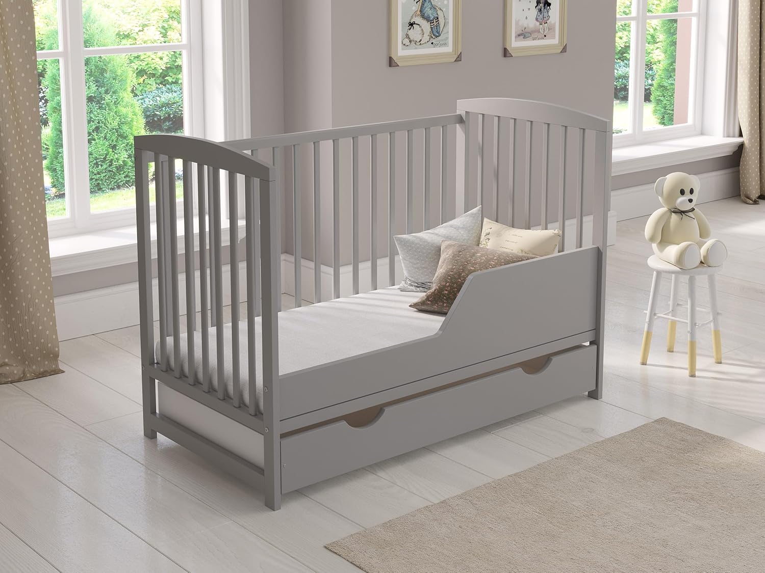 Love For Sleep Babybett 120x60 mit Matratze & Schublade, Höhenverstellbares Kinderbett aus Kiefernholz