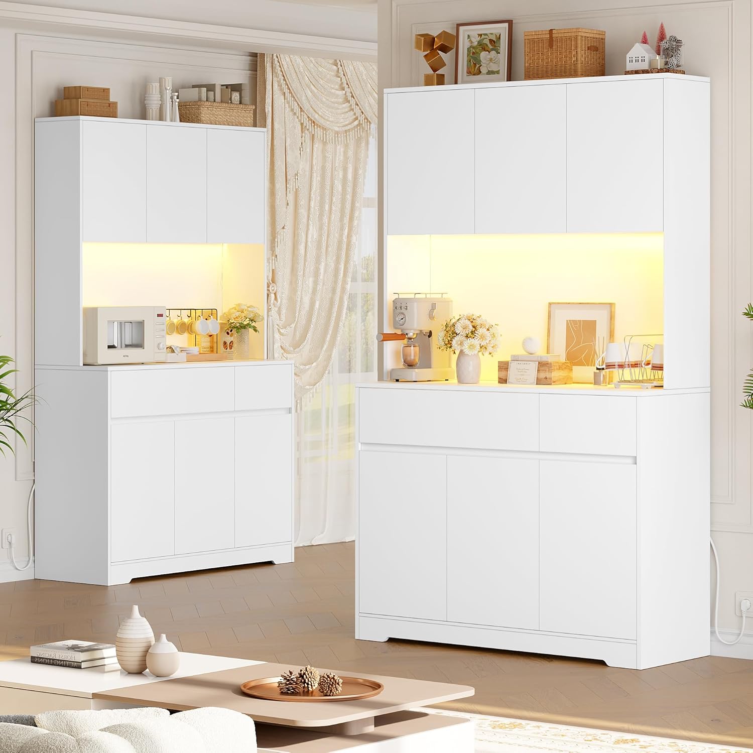 FirFurd Küchenschrank Buffetschrank Weiß 180x100x38,5 cm mit LED, Steckdose, Arbeitsplatte, Sideboard mit Türen & Schubladen