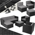 tectake Poly Rattan Lounge Gartenmöbel Set mit Sofa, Sesseln & Tisch – Wetterfeste Outdoor Sitzgruppe