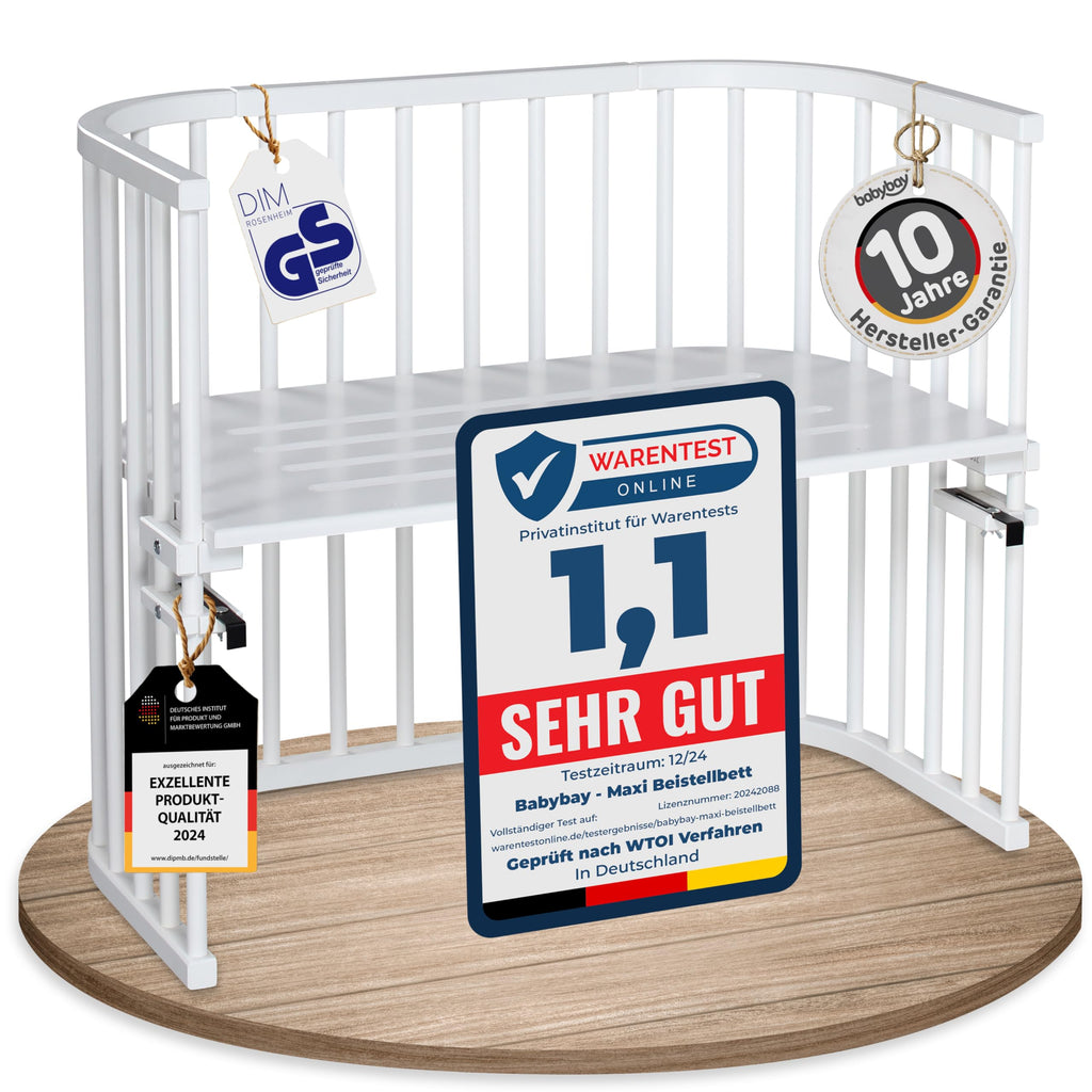 babybay Original Beistellbett aus massivem Buchenholz mit Matratze – Höhenverstellbares mitwachsendes Babybett