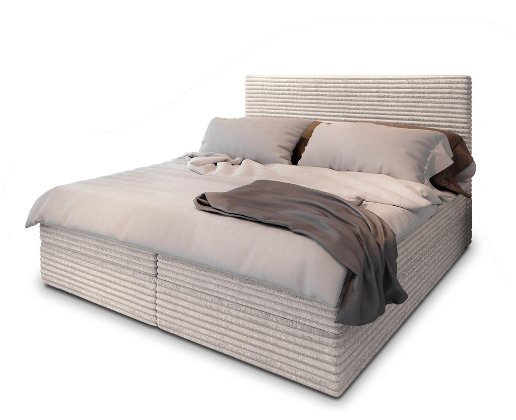 Masseno Boxspringbett PISA Polsterbett Creme mit Matratze & Topper, Bettkasten, gepolstertes Kopfteil TILIA 03