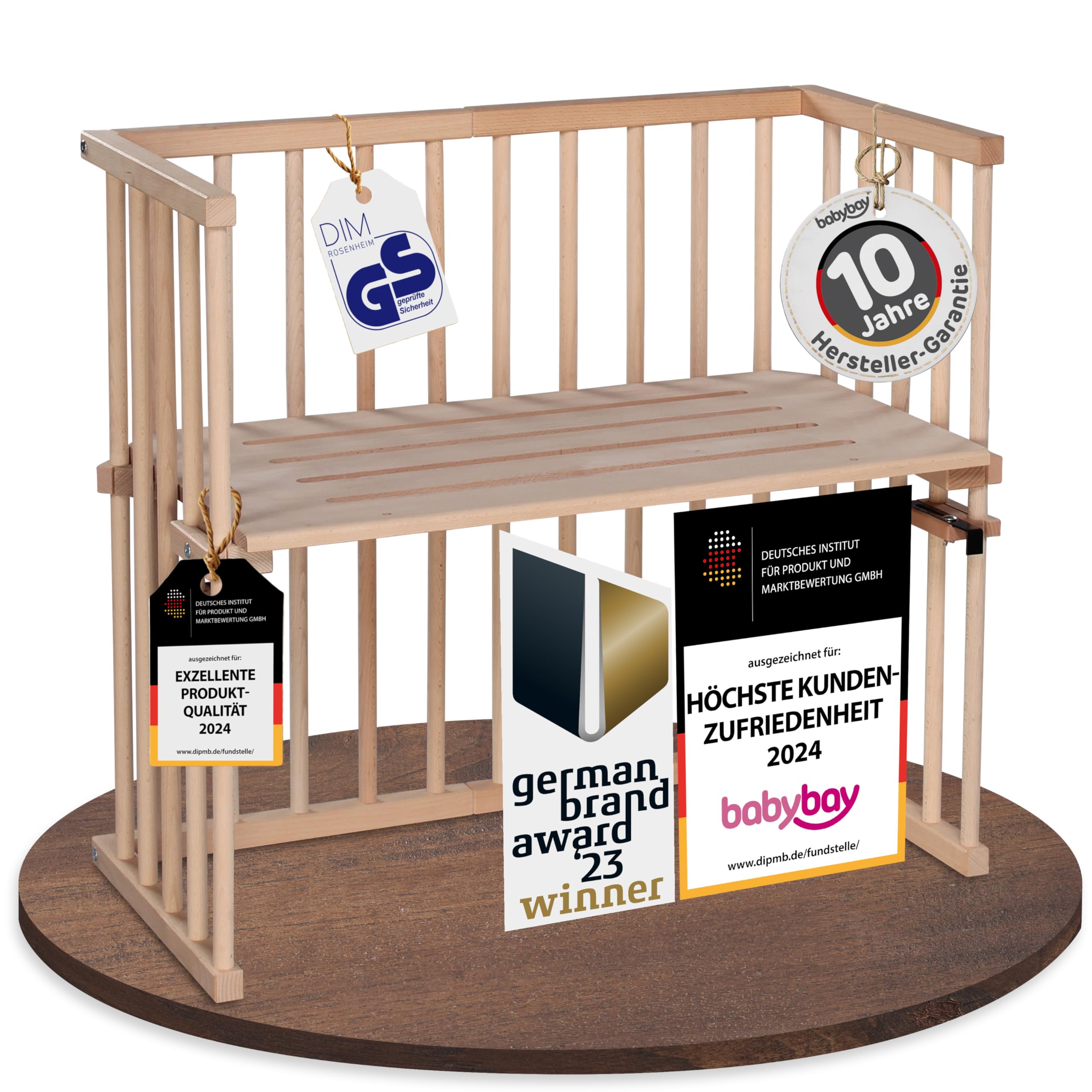 babybay Original Beistellbett aus massivem Buchenholz mit Matratze – Höhenverstellbares mitwachsendes Babybett