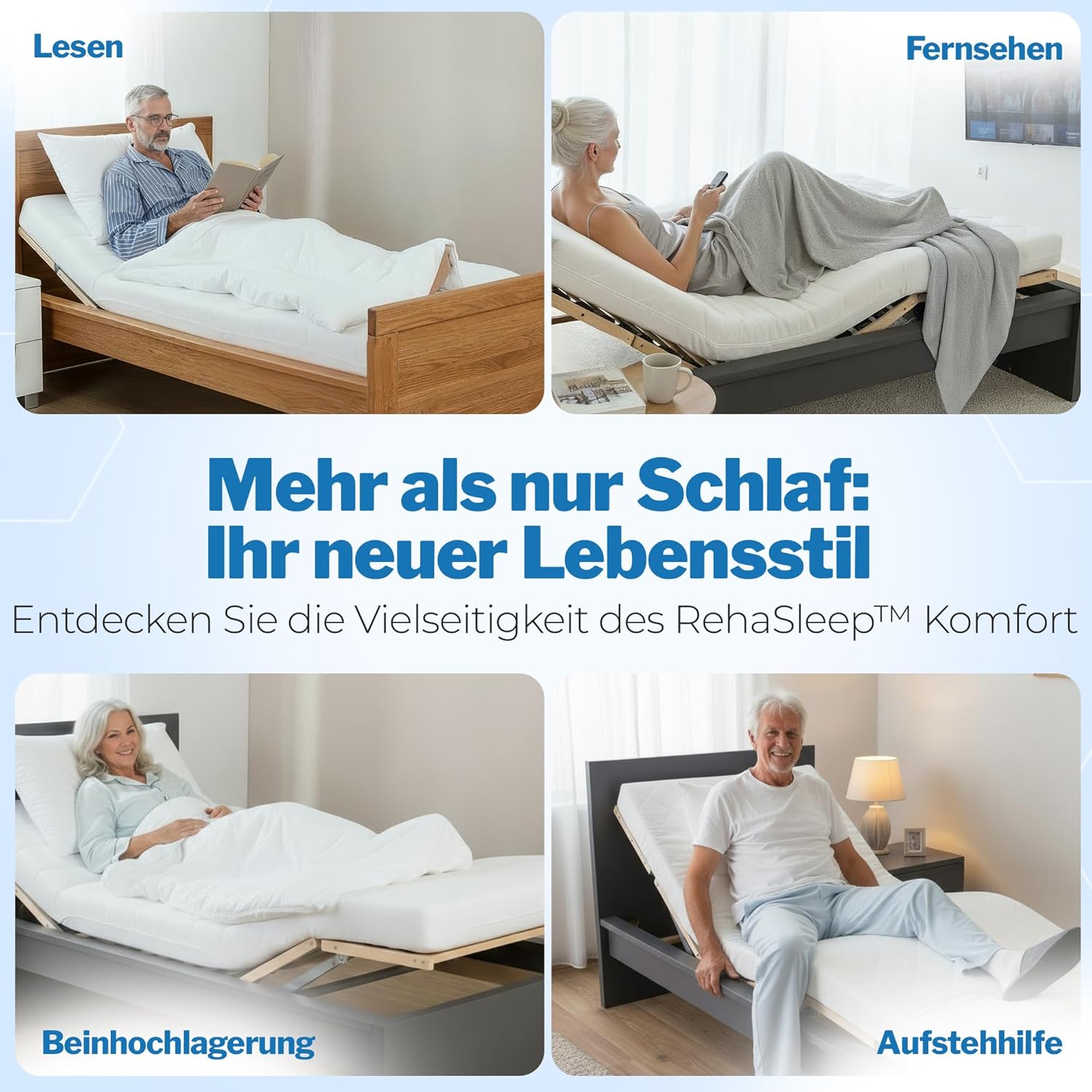 RehaSleep Elektrischer Lattenrost Komfort 28 Leisten Birkenholz verstellbar 7 Zonen ergonomisch Naturholz