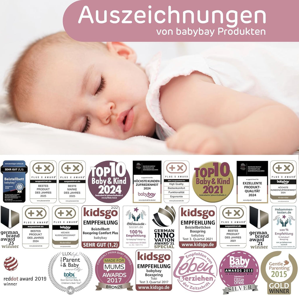 babybay Original Beistellbett aus massivem Buchenholz mit Matratze – Höhenverstellbares mitwachsendes Babybett